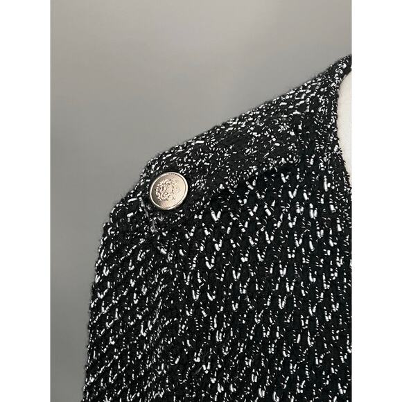 White House Black Market Black Knit Tweed Raw Hem Open Jacket Size Medium - Picture 4 of 10